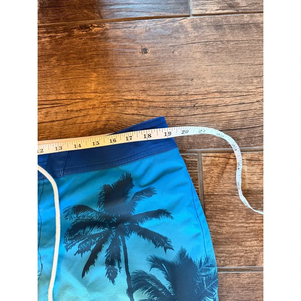American Eagle Mens Blue Tropical Palm Tree Ombre Board Shorts L